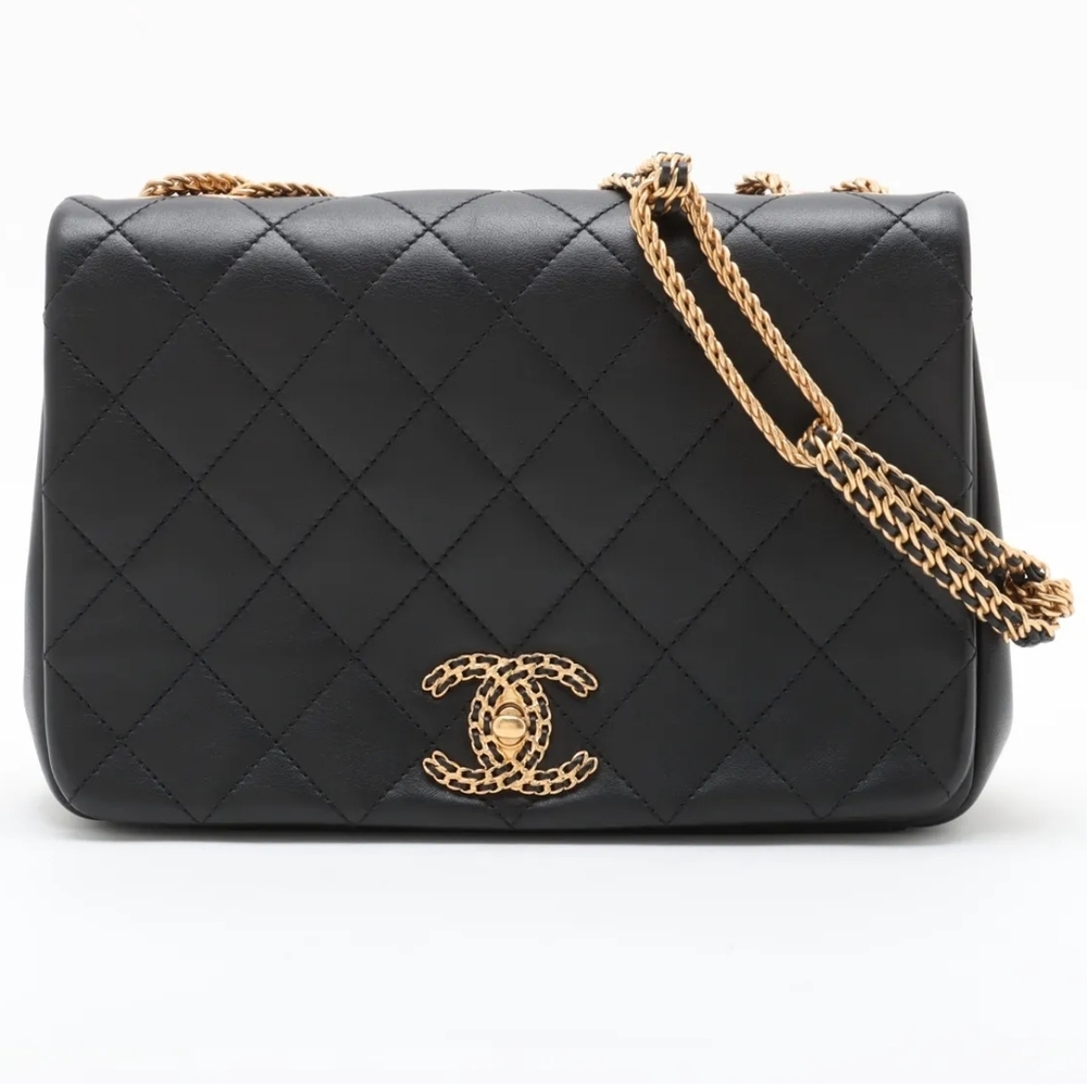 Chanel On and On Full Flap Shoulder Bag - Black Quilted Lambskin COA included